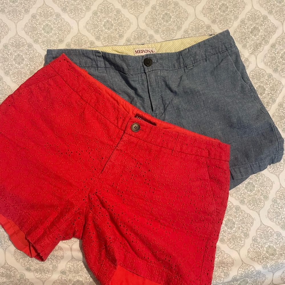 Merona hot pink eyelet and pretty blue great condition size 4 shorts.